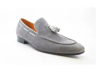 Handmade Gray Suede Tassel Loafers for Men