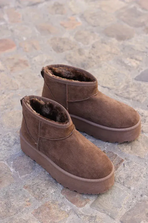 Hannah Chocolate Suedette Platform Comfort Mini Boots