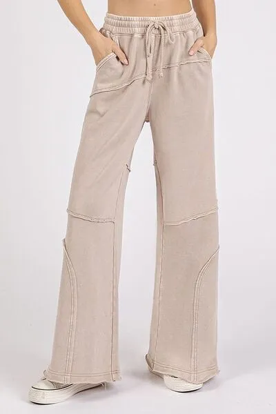 Hazel Blues® |  Mittoshop Asymmetric Seam Mineral Wash Elastic Waist Pants