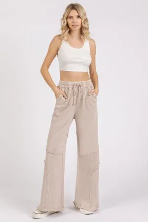 Hazel Blues® |  Mittoshop Asymmetric Seam Mineral Wash Elastic Waist Pants