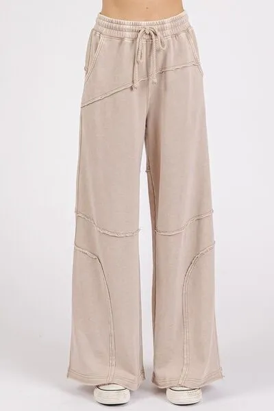 Hazel Blues® |  Mittoshop Asymmetric Seam Mineral Wash Elastic Waist Pants
