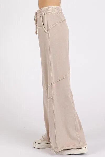 Hazel Blues® |  Mittoshop Asymmetric Seam Mineral Wash Elastic Waist Pants