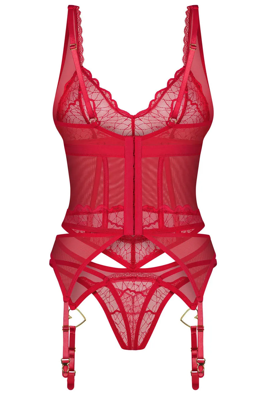 Heart Me Red Lace Corset Lingerie Set