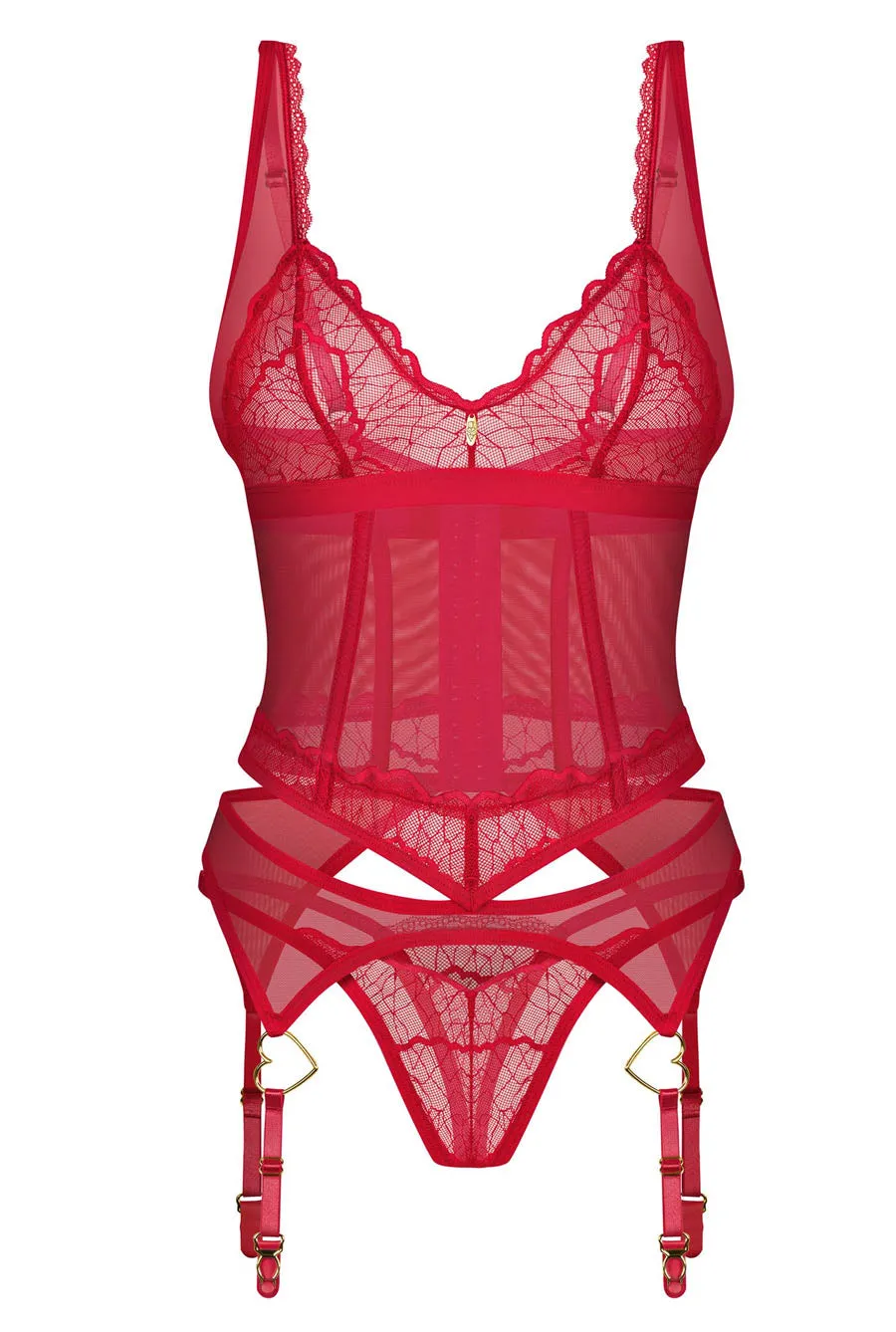 Heart Me Red Lace Corset Lingerie Set