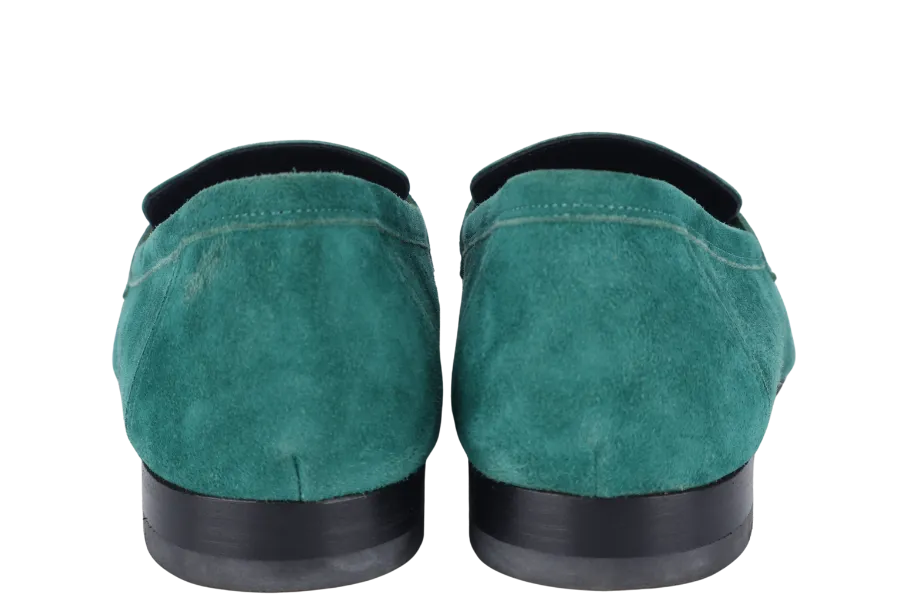 HERMES PARIS LOAFERS SHOES GREEN NUBUCK SIZE 38 WITH BOX