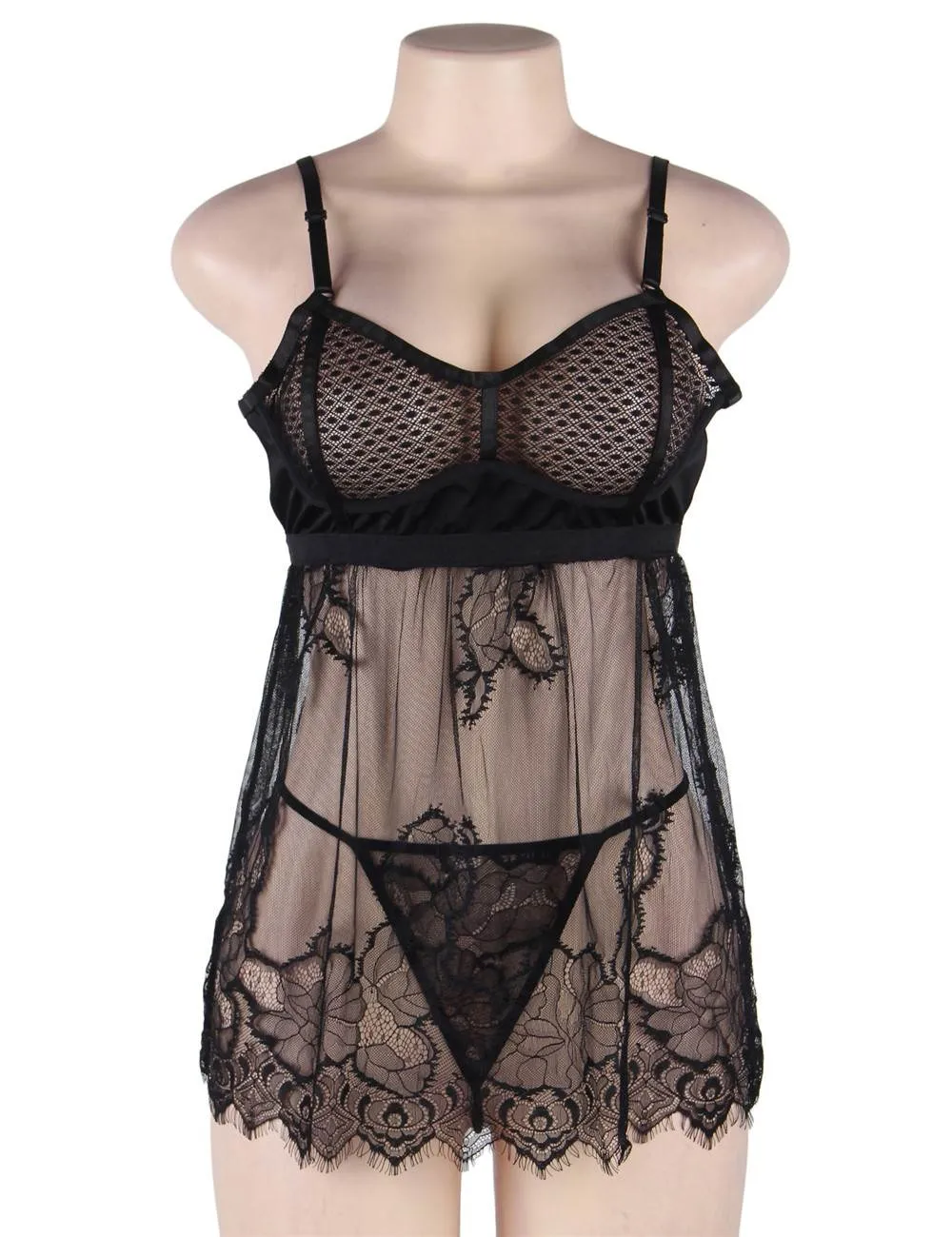High Quality Elegant Black Lace Sexy Egypt Babydoll