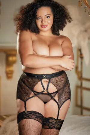 High Waisted Lace Garter With G-String  Set