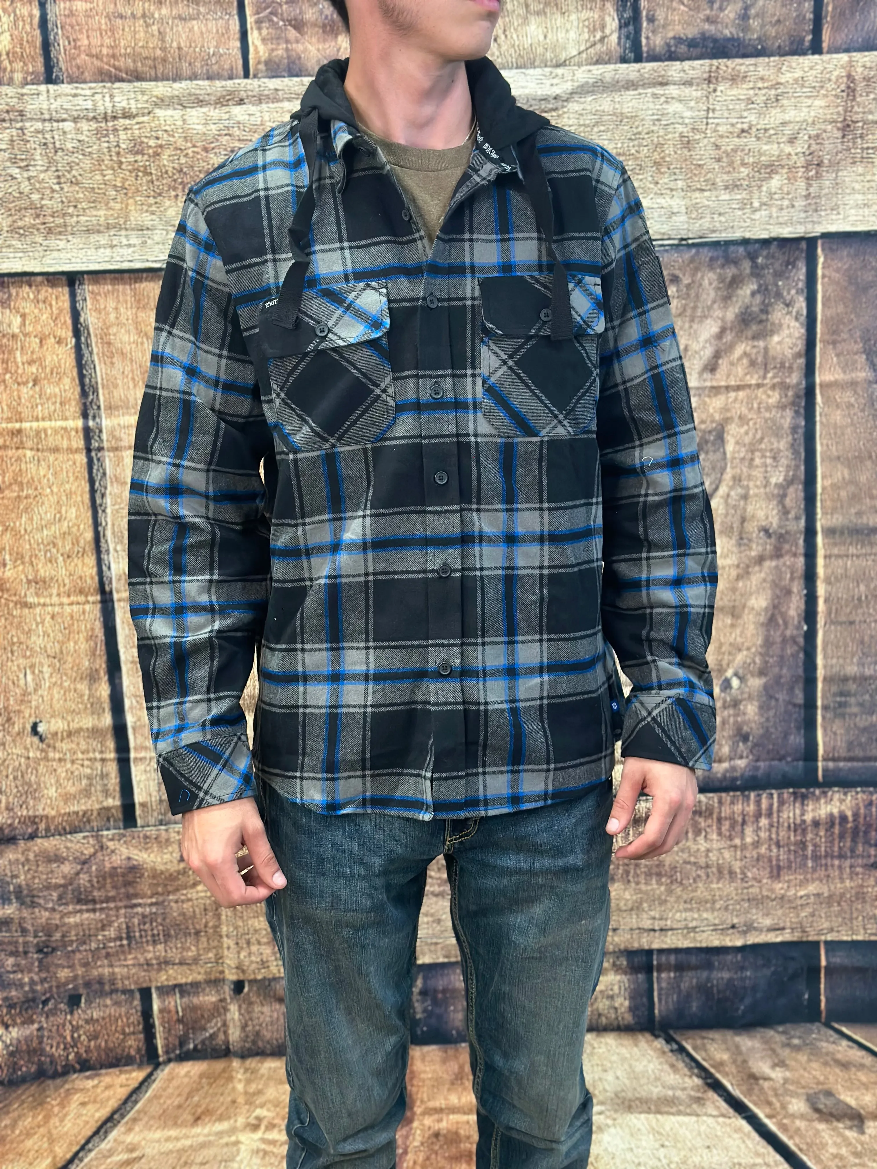 Howitzer "Ypres" Black and Blue Plaid Hooded Flannel