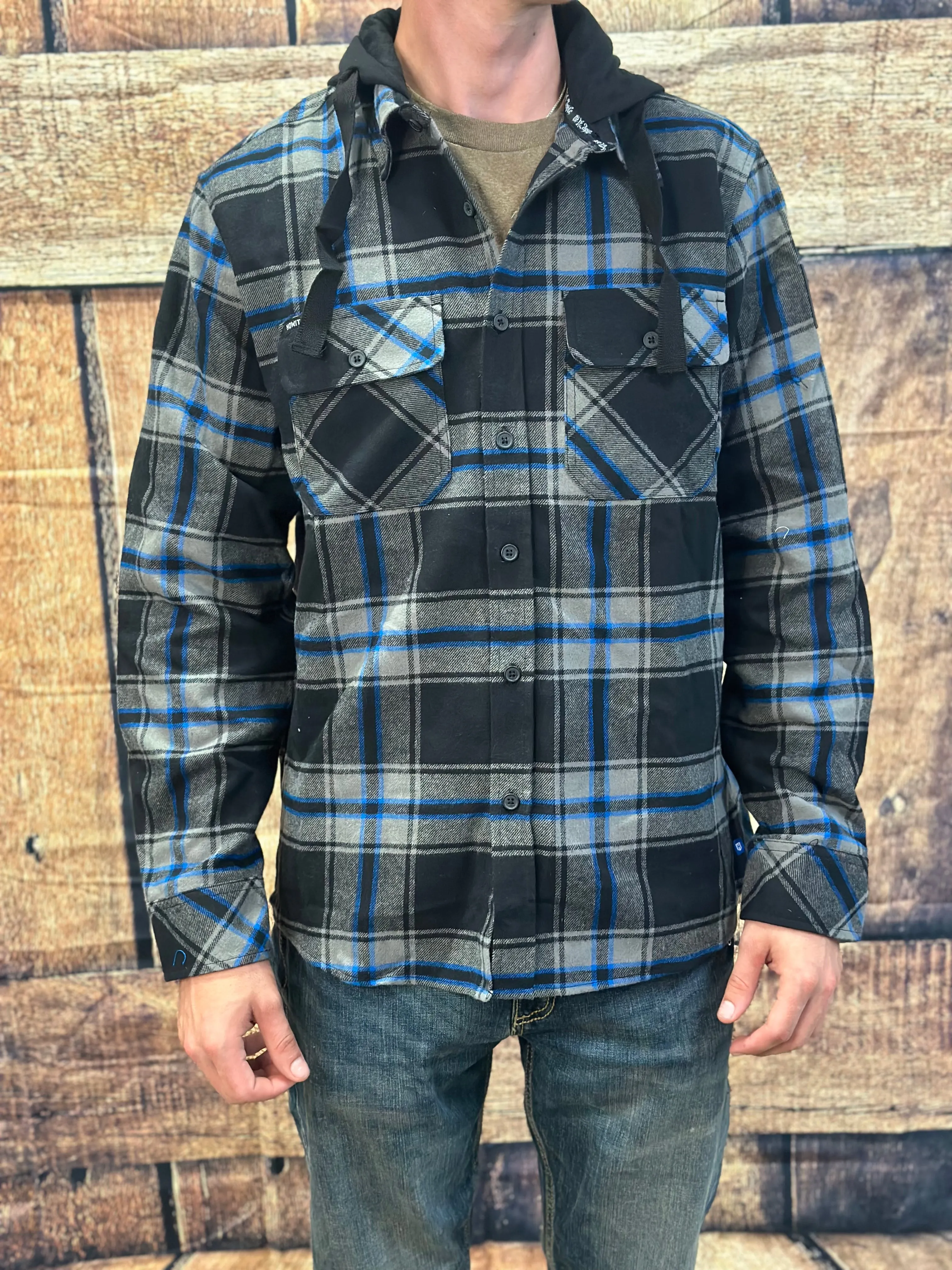 Howitzer "Ypres" Black and Blue Plaid Hooded Flannel