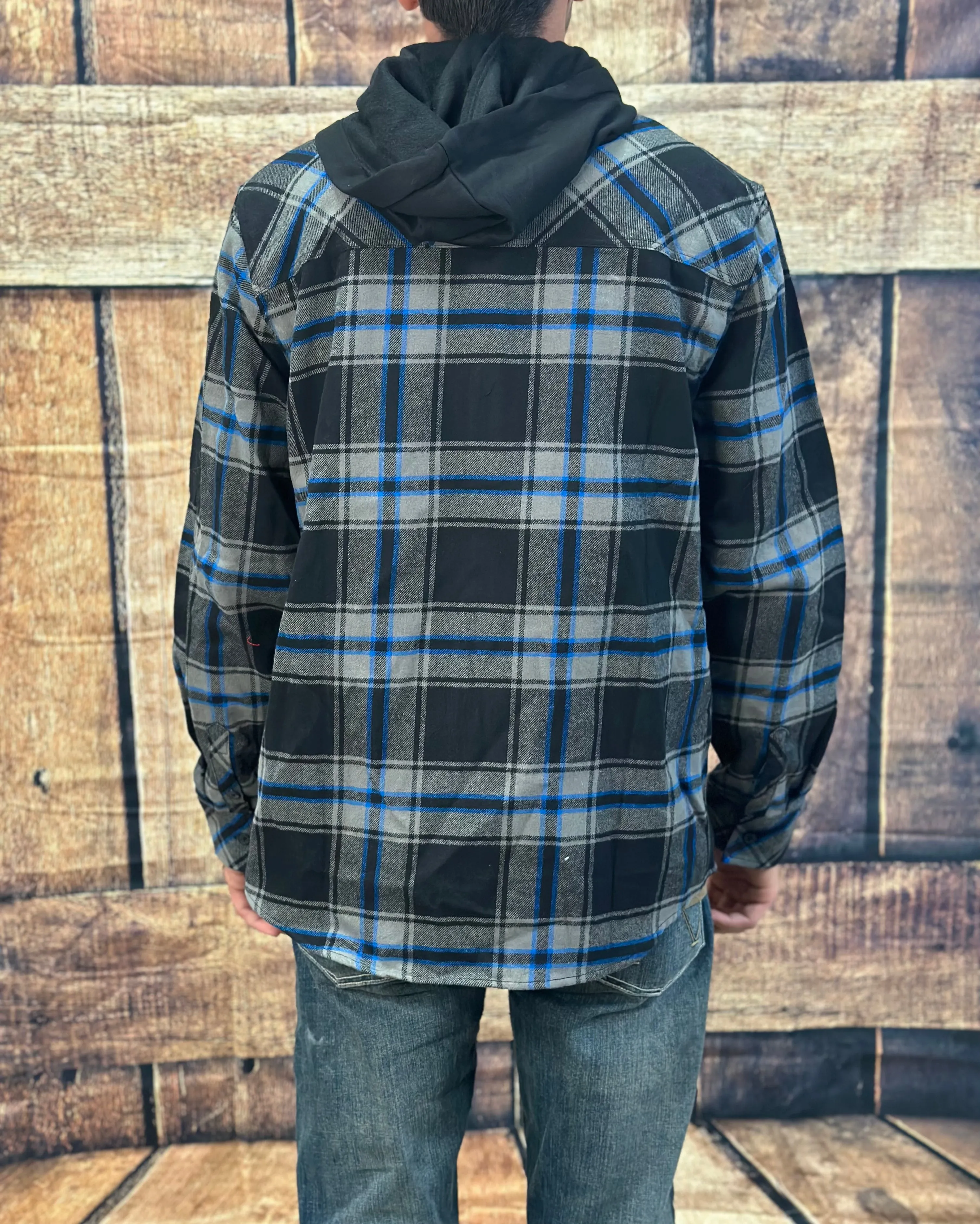 Howitzer "Ypres" Black and Blue Plaid Hooded Flannel
