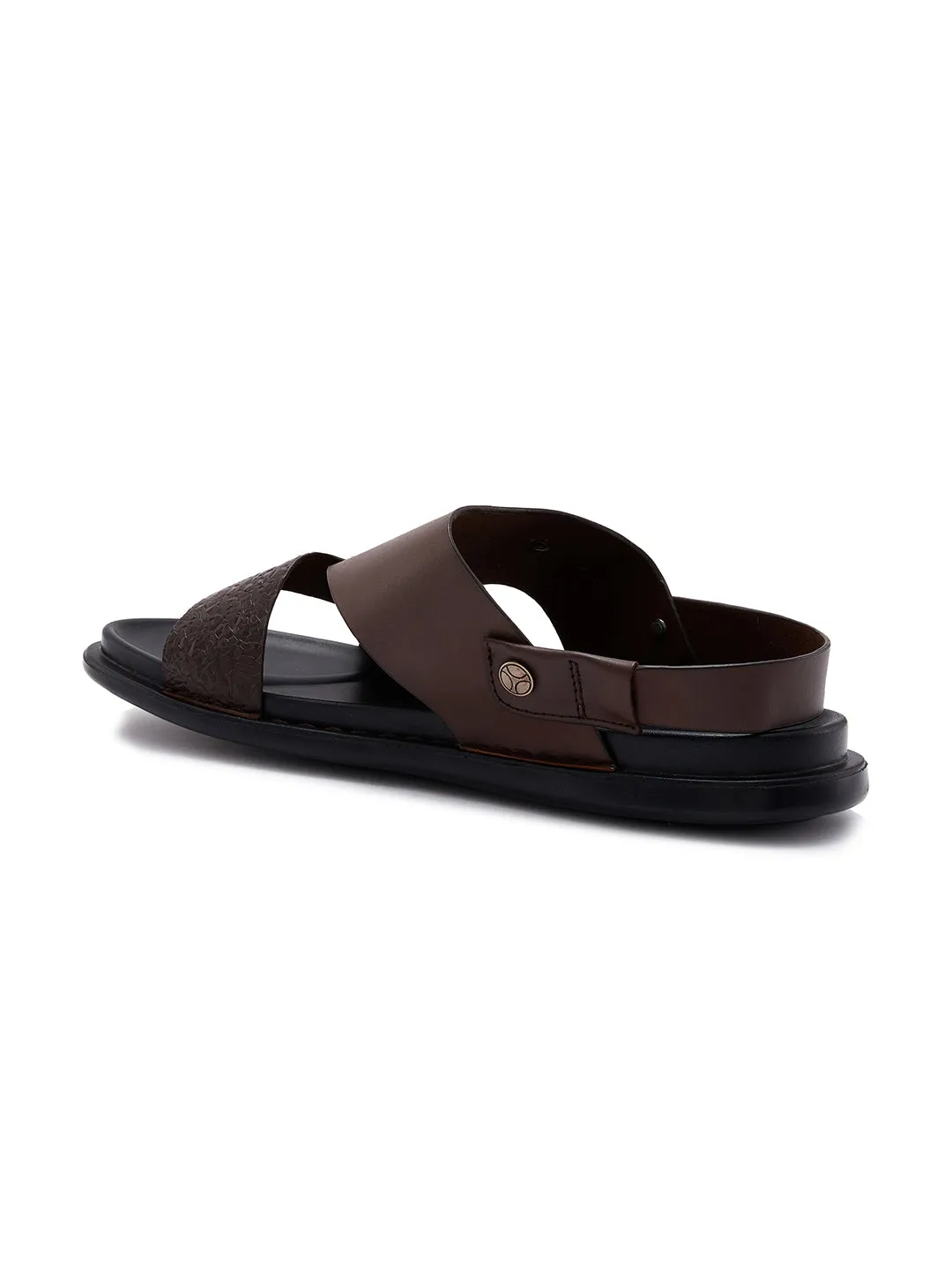 Imperio By Regal Brown Men Textured Leather Sandals