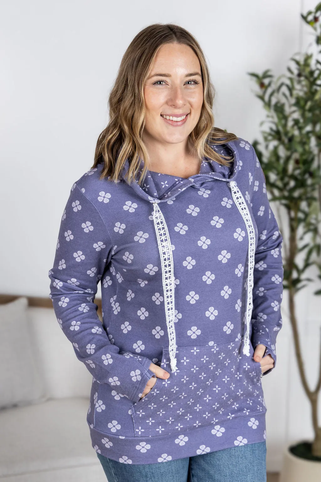 IN PRODUCTION Hailey Pullover Hoodie - Slate Purple Floral