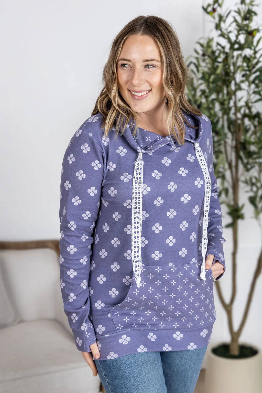 IN PRODUCTION Hailey Pullover Hoodie - Slate Purple Floral