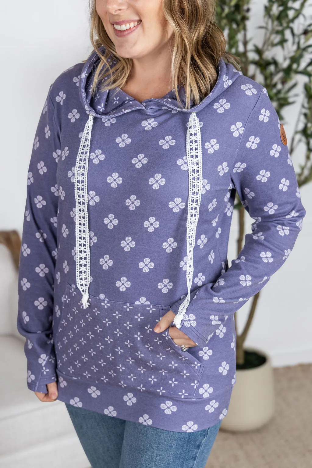IN PRODUCTION Hailey Pullover Hoodie - Slate Purple Floral