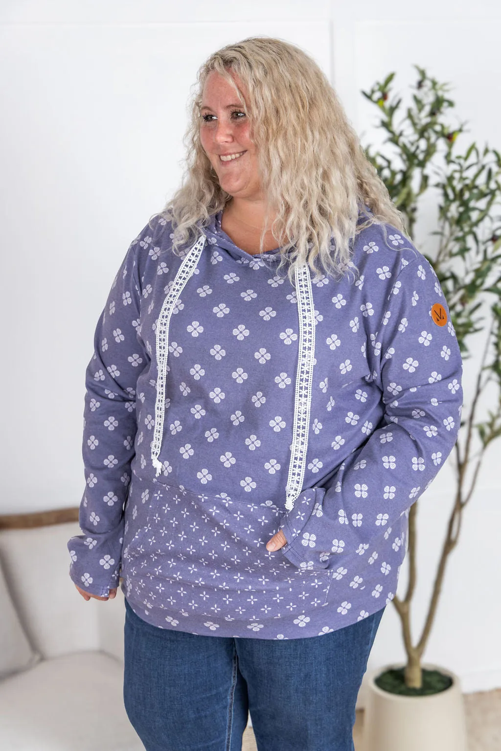 IN PRODUCTION Hailey Pullover Hoodie - Slate Purple Floral