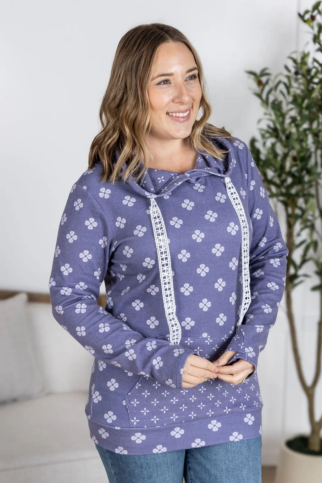 IN PRODUCTION Hailey Pullover Hoodie - Slate Purple Floral