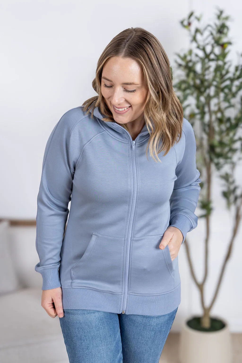 IN PRODUCTION Scuba FullZip Hoodie - Dusty Blue