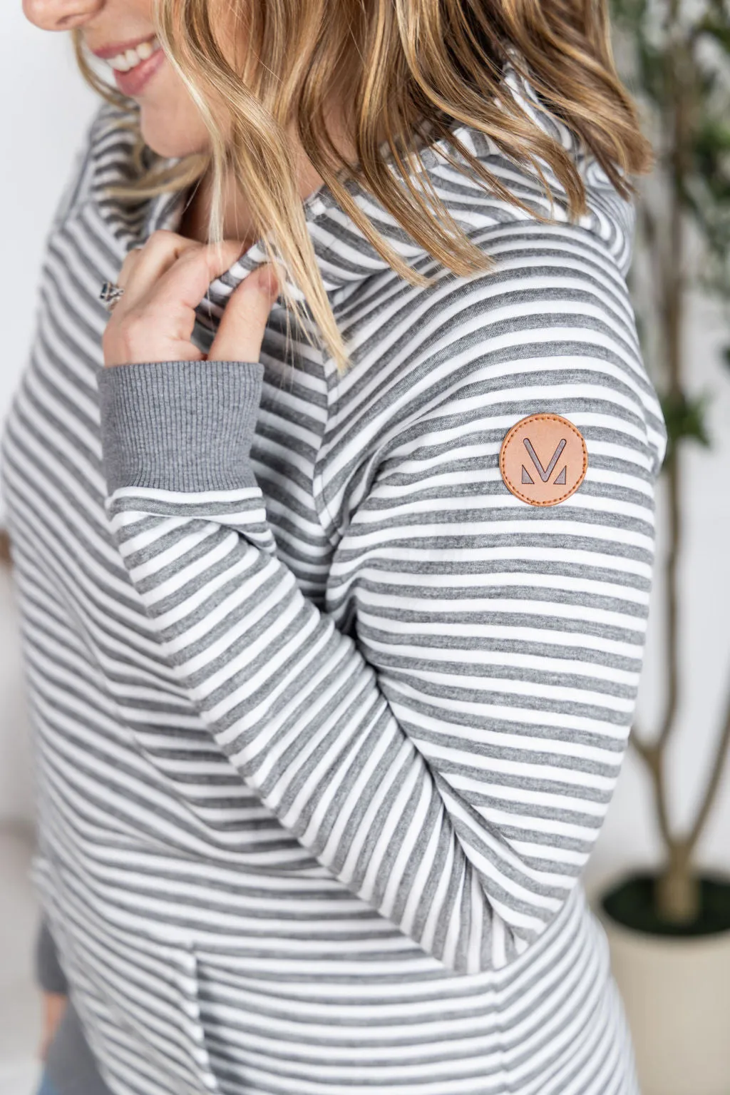 IN PRODUCTION Tatum Textured Pullover Hoodie - Charcoal Stripes