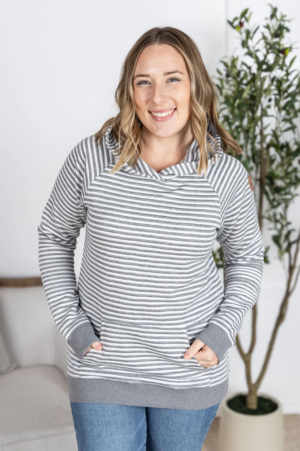 IN PRODUCTION Tatum Textured Pullover Hoodie - Charcoal Stripes