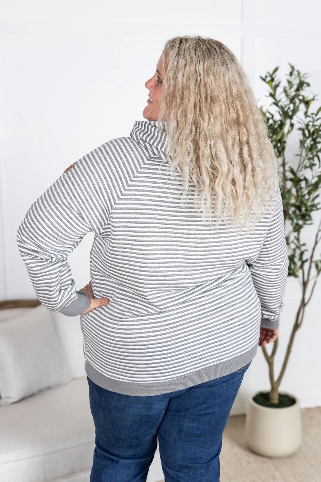 IN PRODUCTION Tatum Textured Pullover Hoodie - Charcoal Stripes