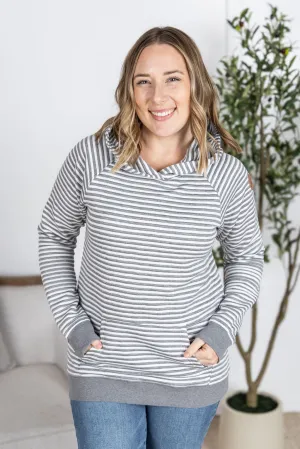 IN PRODUCTION Tatum Textured Pullover Hoodie - Charcoal Stripes