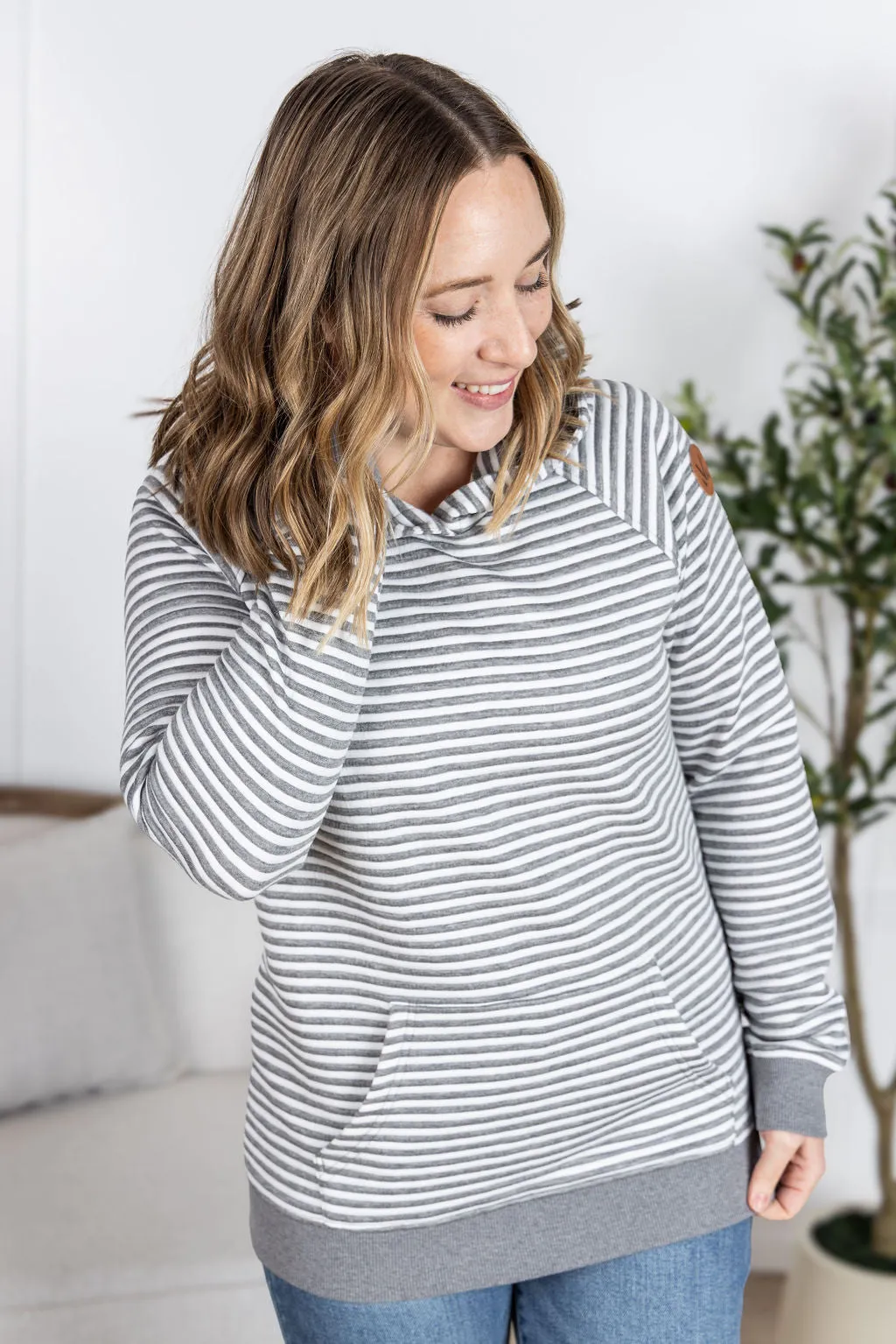 IN PRODUCTION Tatum Textured Pullover Hoodie - Charcoal Stripes