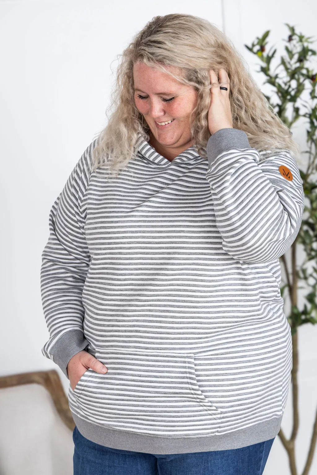 IN PRODUCTION Tatum Textured Pullover Hoodie - Charcoal Stripes