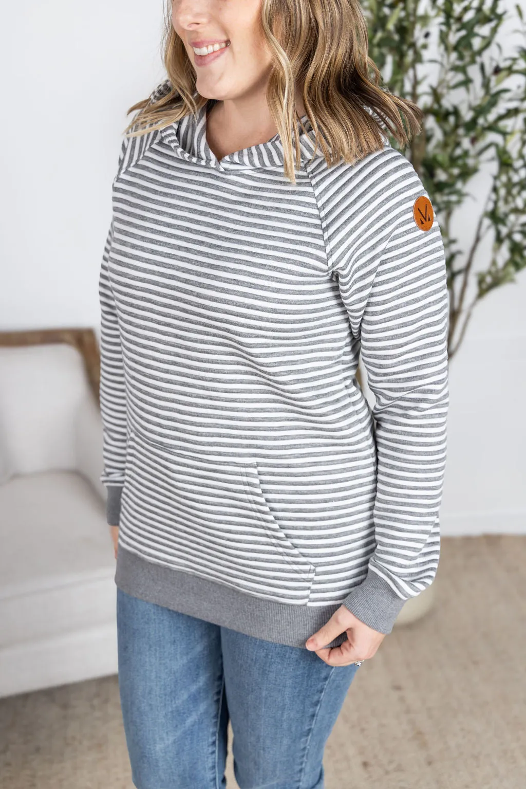 IN PRODUCTION Tatum Textured Pullover Hoodie - Charcoal Stripes