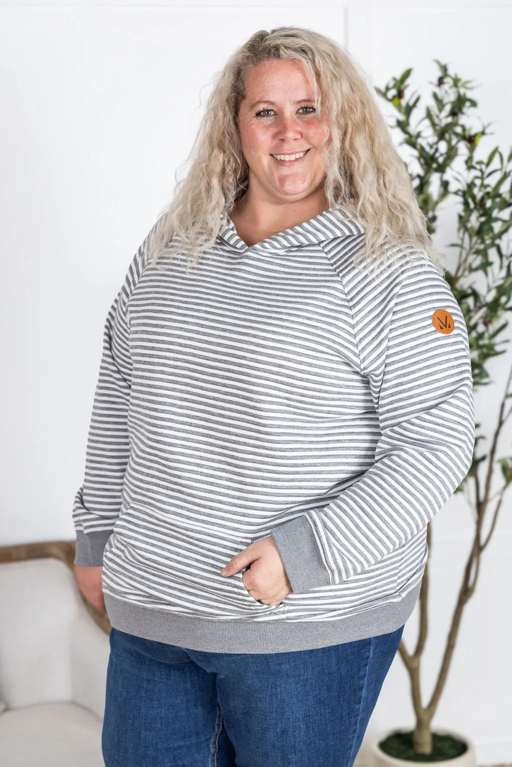 IN PRODUCTION Tatum Textured Pullover Hoodie - Charcoal Stripes
