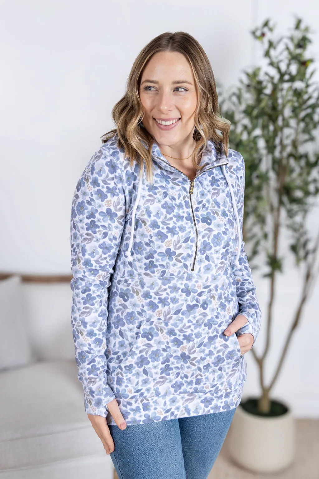 IN STOCK HalfZip Hoodie - Blue Floral