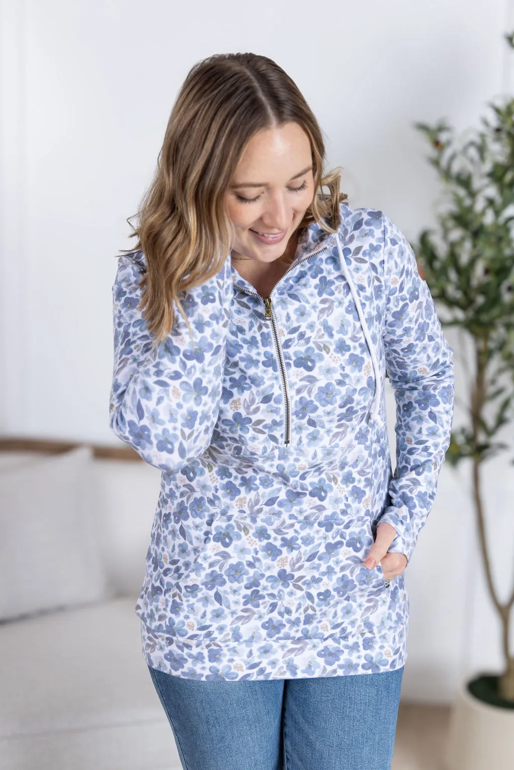 IN STOCK HalfZip Hoodie - Blue Floral