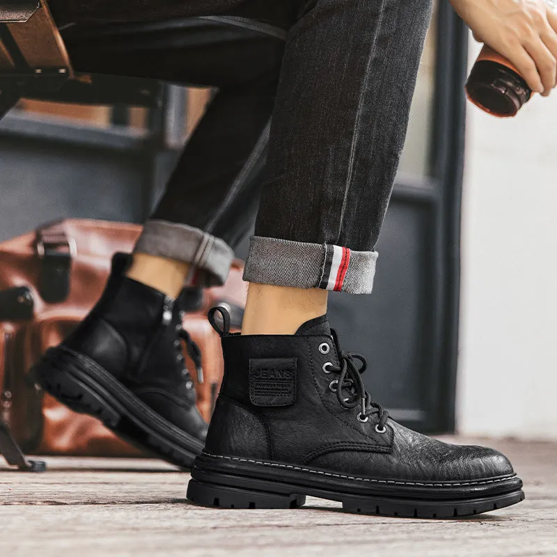 INSTOCK- Men's mid-cut retro trendy men's thick bottom motorcycle