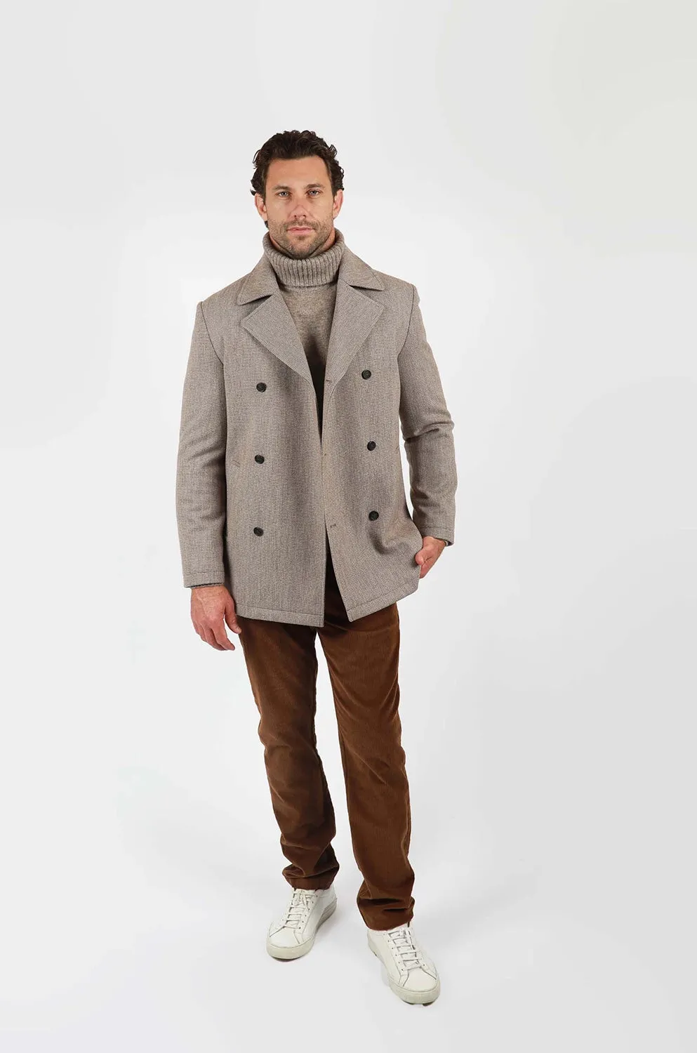 JAMES HARPER MINI CHECK PADDED DOUBLE BREASTED PEACOAT JHJ131