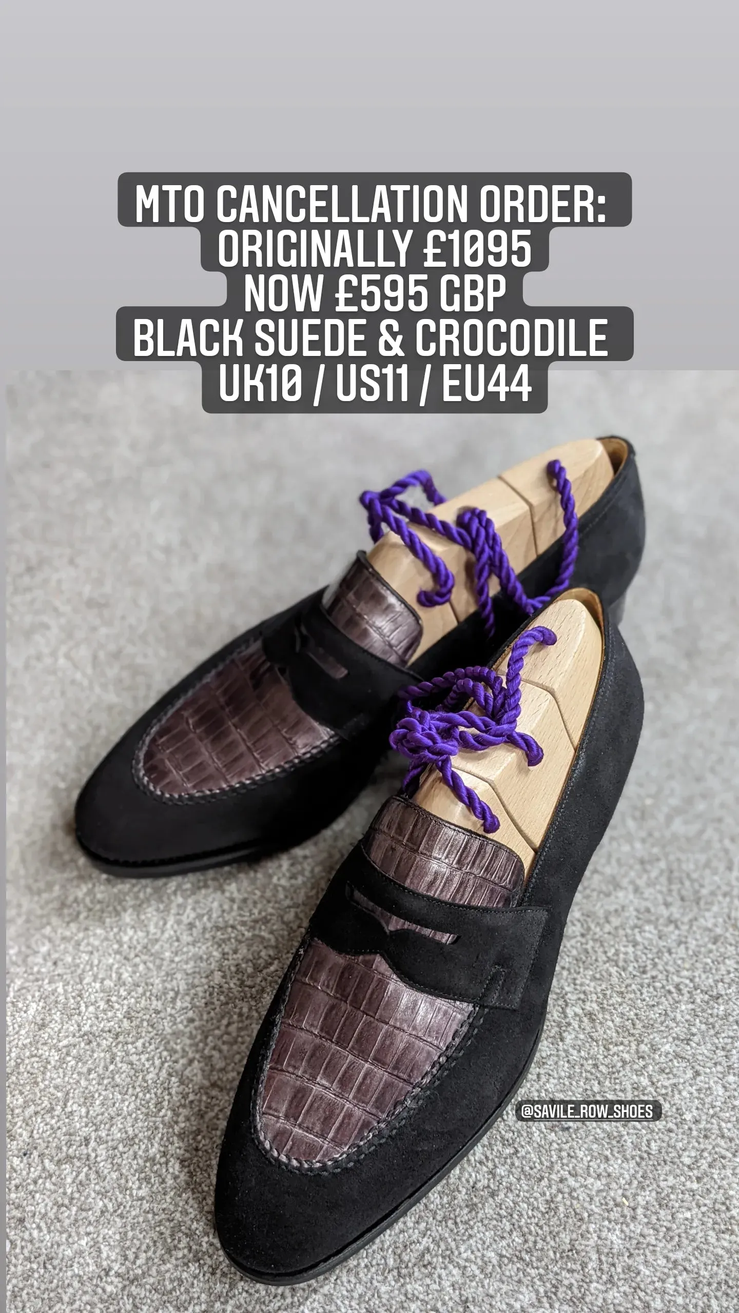 JL Invoice. Black Croc & Suede Loafers. UK10