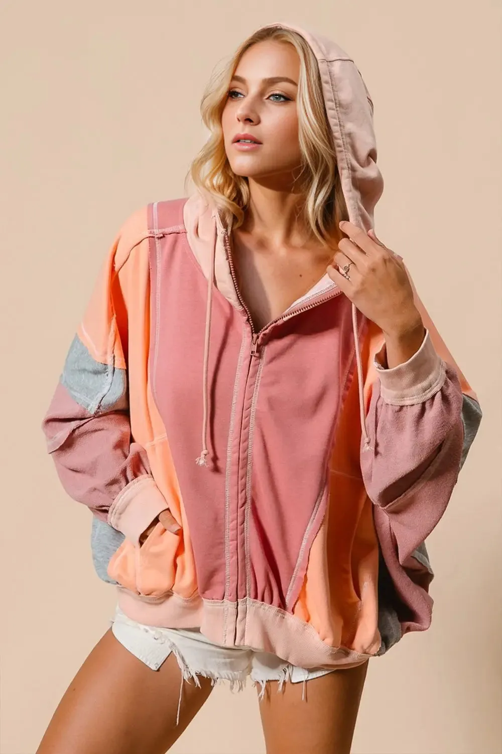 'Kaida' Colour Block Zip Through Hoodie