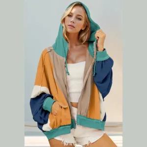 'Kaida' Colour Block Zip Through Hoodie