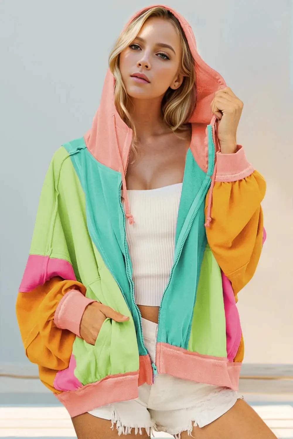 'Kaida' Colour Block Zip Through Hoodie