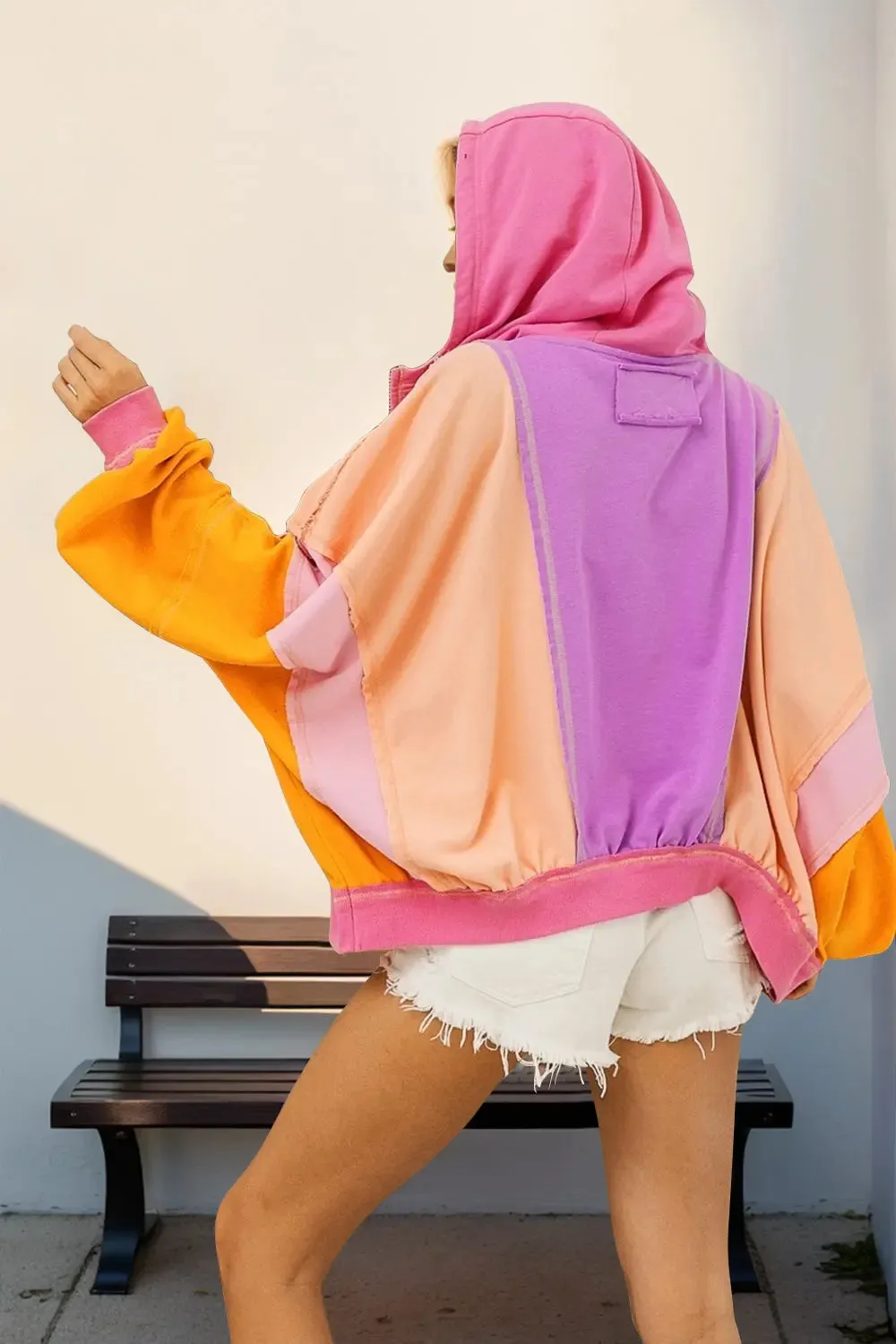 'Kaida' Colour Block Zip Through Hoodie