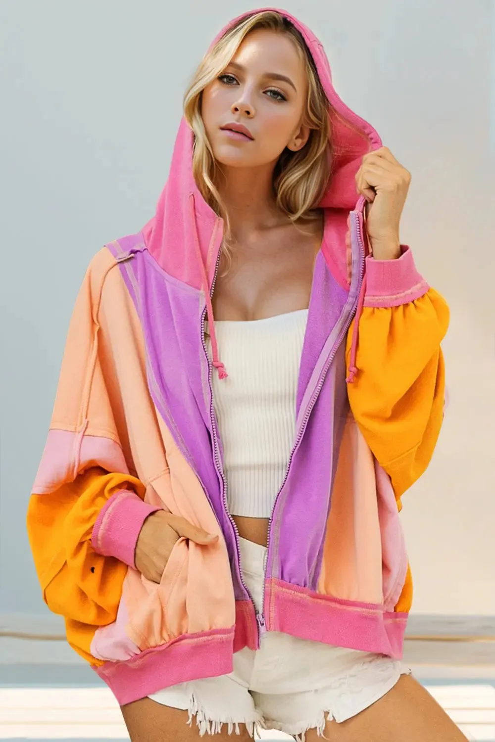 'Kaida' Colour Block Zip Through Hoodie