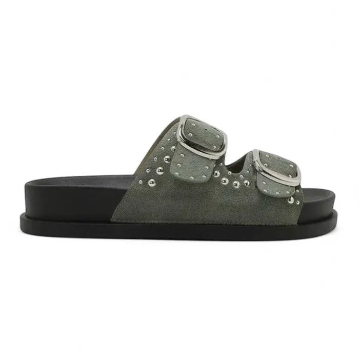 Khaki Suede Effect Footbed Sandal
