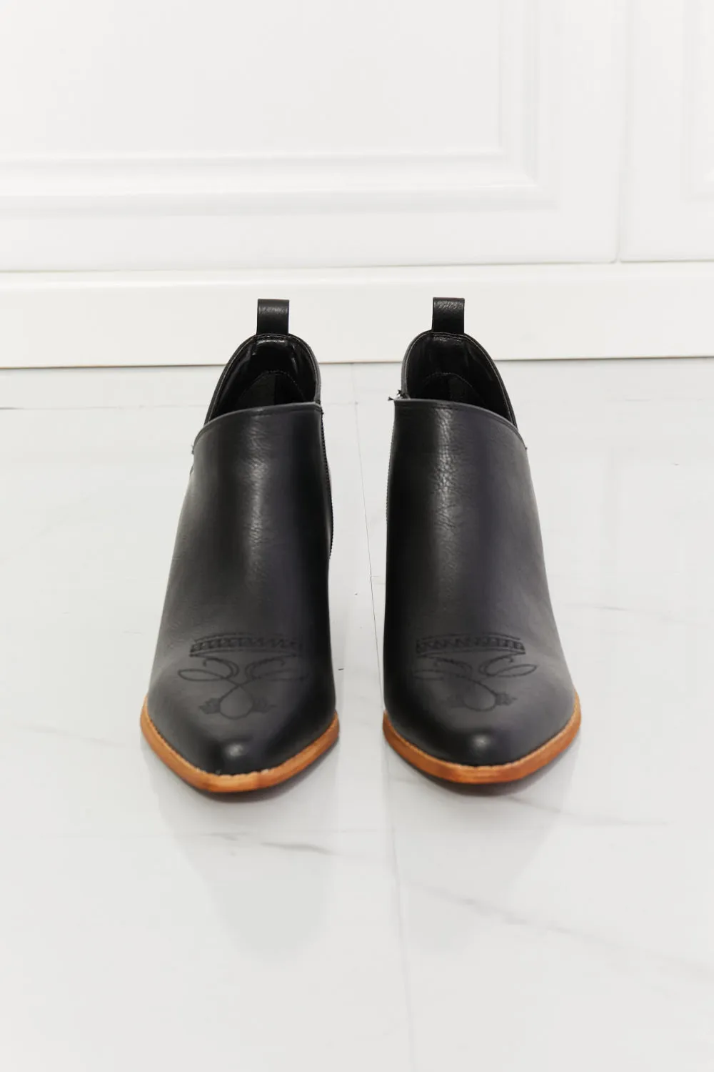 Kiara Embroidered Crossover Cowboy Bootie in Black