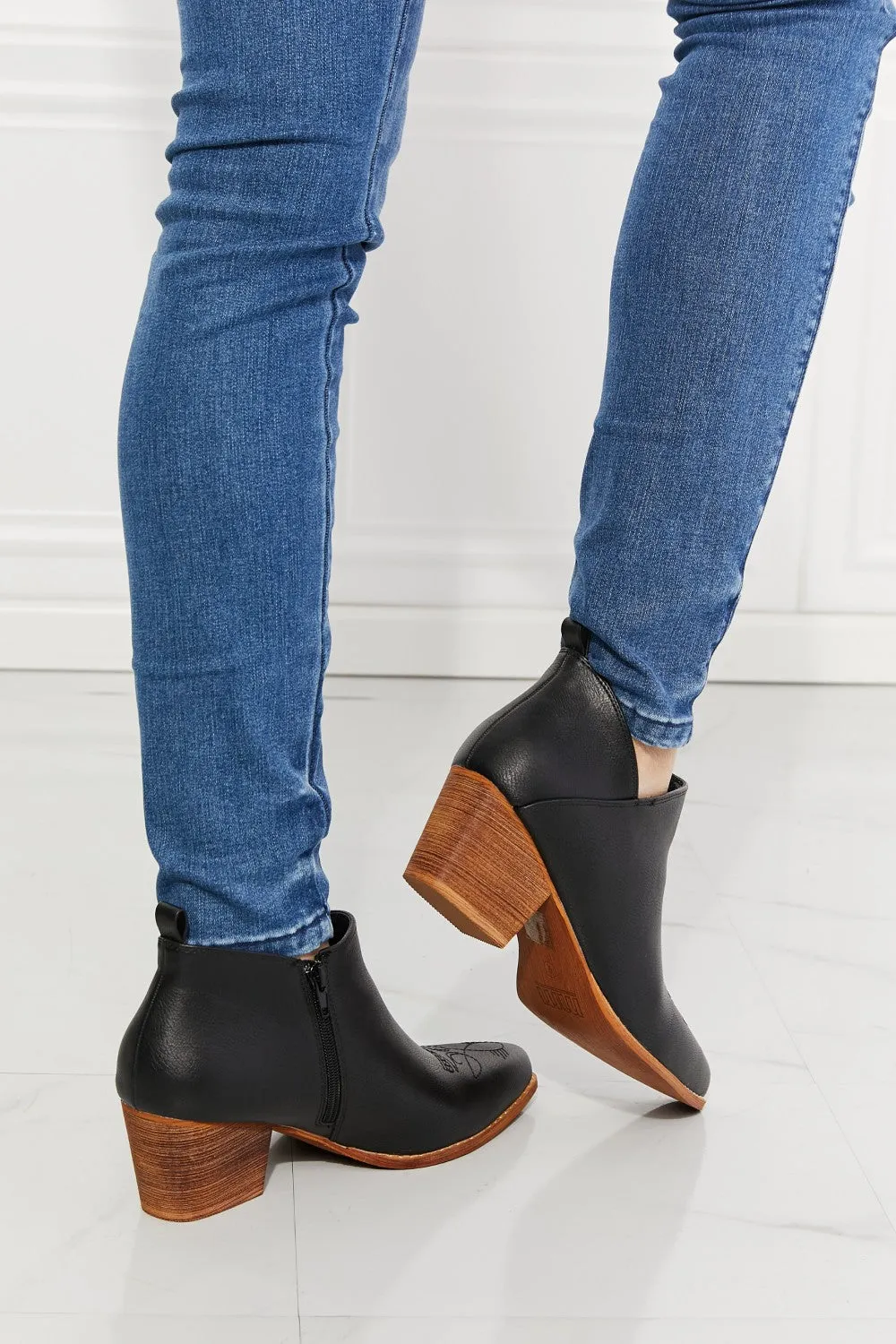 Kiara Embroidered Crossover Cowboy Bootie in Black