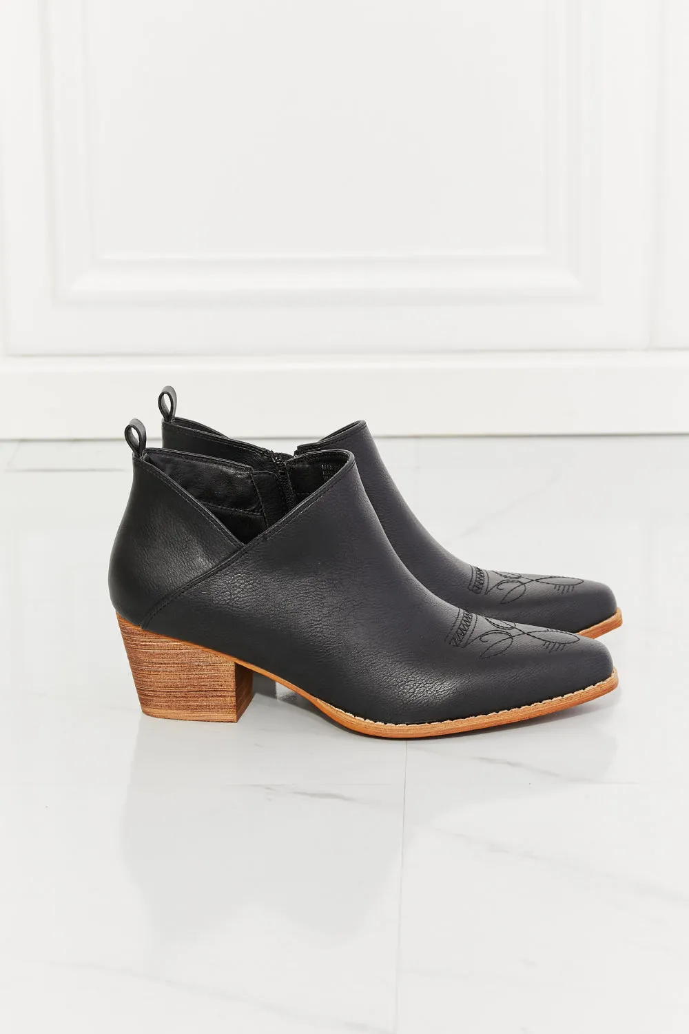 Kiara Embroidered Crossover Cowboy Bootie in Black