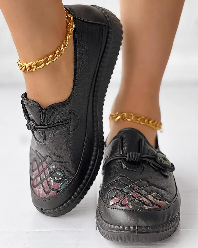 Knot Embroidery Floral Pattern Casual Loafers