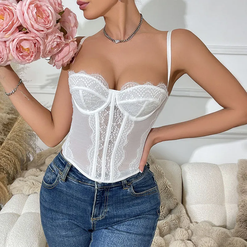 Lace Corset Bustier Spaghetti Strap Tank
