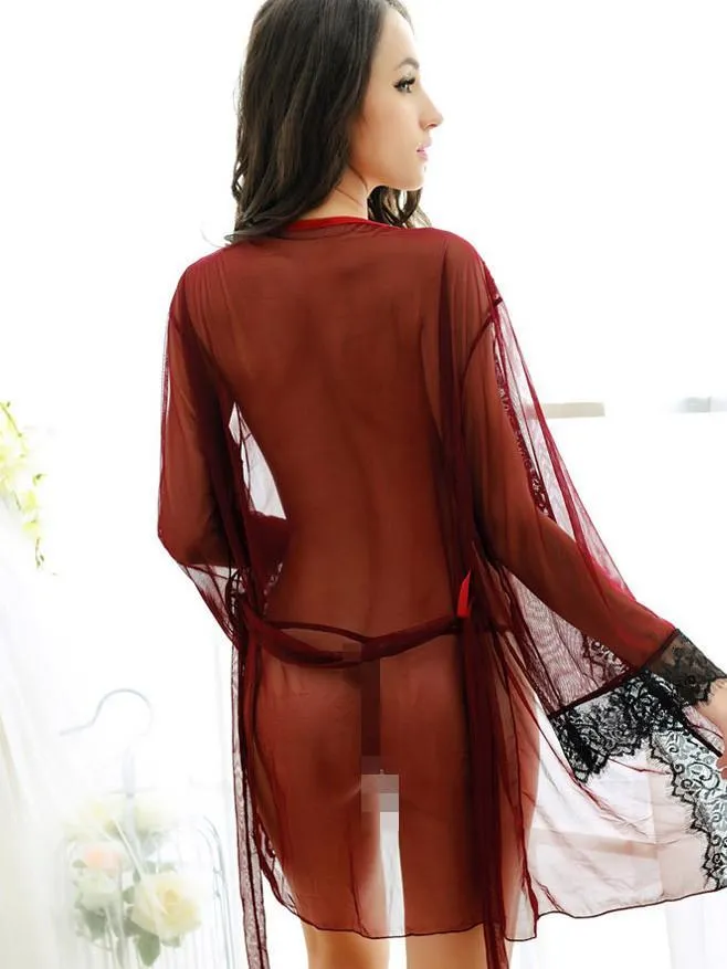 Lace Trim Lingerie Robe Set