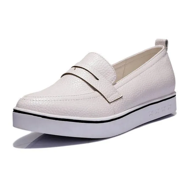 Ladies Casual Pointed Toe Slip-on Platform Loafers