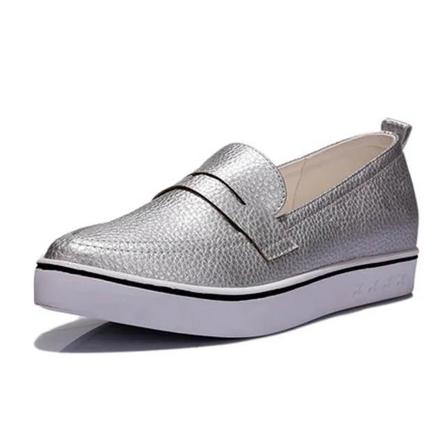 Ladies Casual Pointed Toe Slip-on Platform Loafers