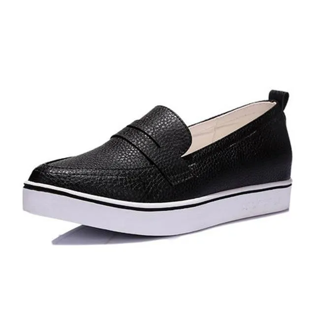Ladies Casual Pointed Toe Slip-on Platform Loafers