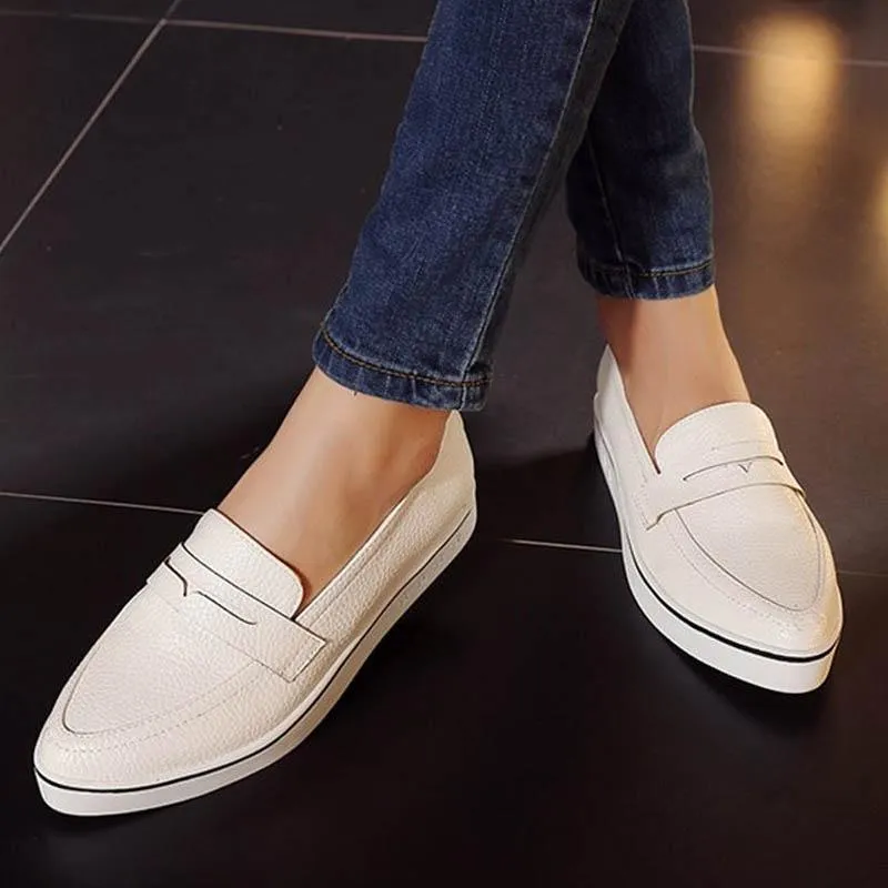 Ladies Casual Pointed Toe Slip-on Platform Loafers